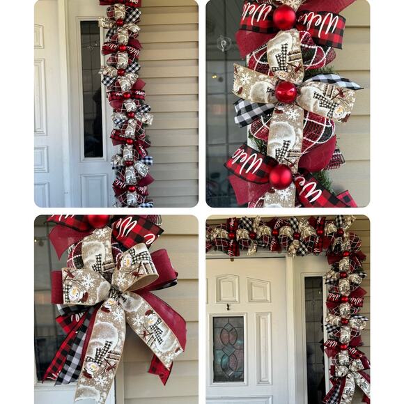 Buffalo Plaid Check Let it Snow Snowman Mesh Ribbon Christmas Wreath & Garland - Picture 3 of 10